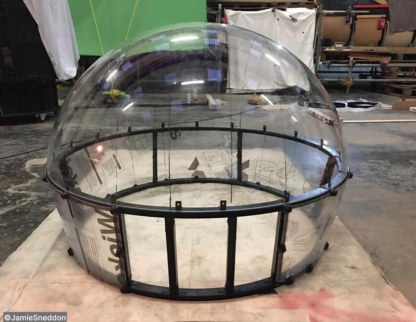 Goodtime Charlie - Work in progress on the Mid Upper Turret perspex dome.